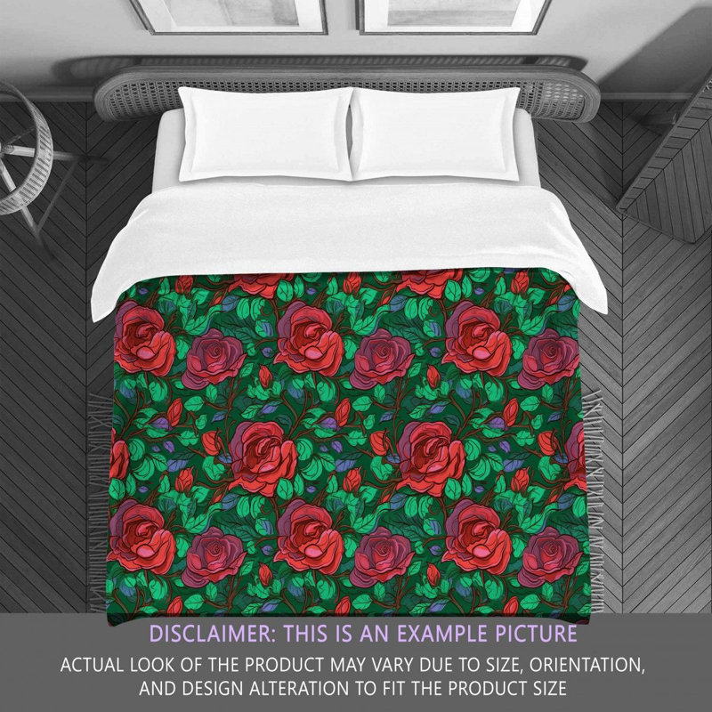 Machine Printed Comforter, Twin Extra Long Comforter, Green/Red Floral