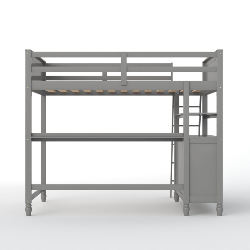 Lit mezzanine avec tiroirs et bureau, gris