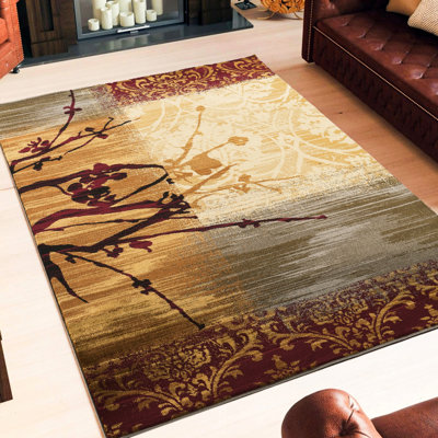 5 pi 3 po X 7 multicolore avec motif de motifs abstraits dans des tons de sauge pour un décor moderne