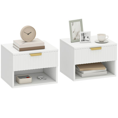 Ensemble de 2 tables de chevet flottantes avec tiroir cannelé