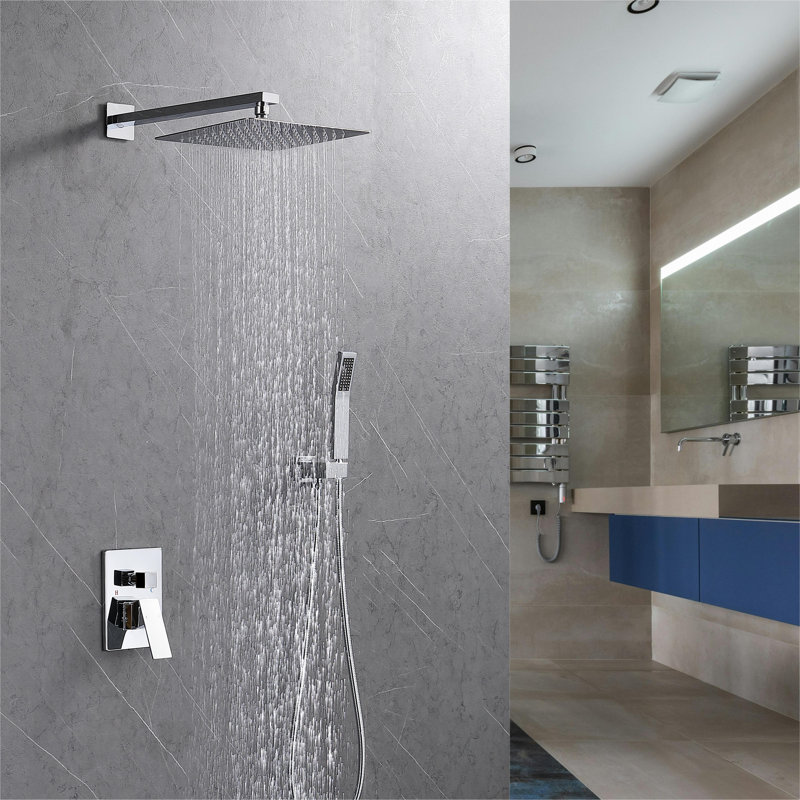 Système de douche complet avec valve brute et pomme de douche à pluie 10 pouces, Chrome chrome