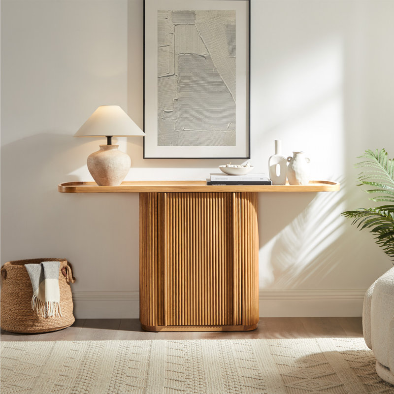 Console cannelée 60 "avec rangement HERNEST, chêne naturel, Chêne naturel