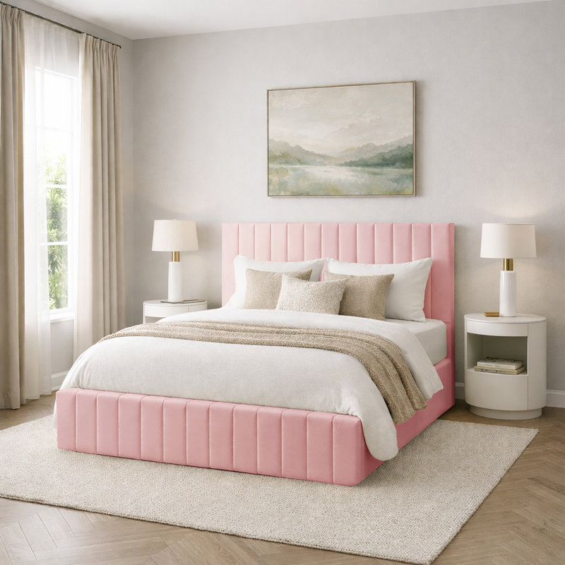 Morgana Upholstered Storage Bed Frame    , Pink, Double (4'6)