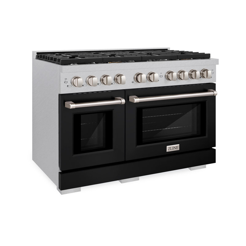 ZLINE 48" Paramount DuraSnow® Dual Fuel Range w/ 8 Burner Cooktop & Black Matte Doors (SDRS-BLM-48)