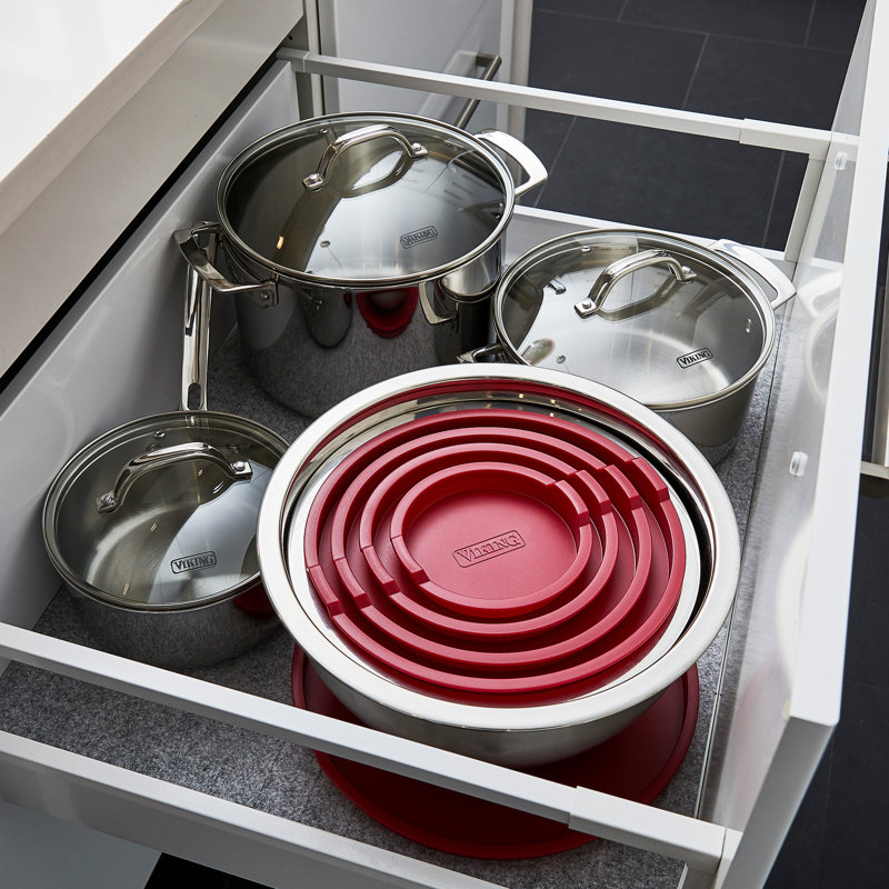 Viking 10 Piece Stainless Steel Mixing Bowl Set with Lids, Red