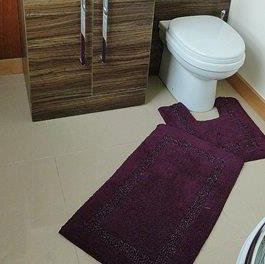 Cotton Non-Slip Bath Rug, Aubergine