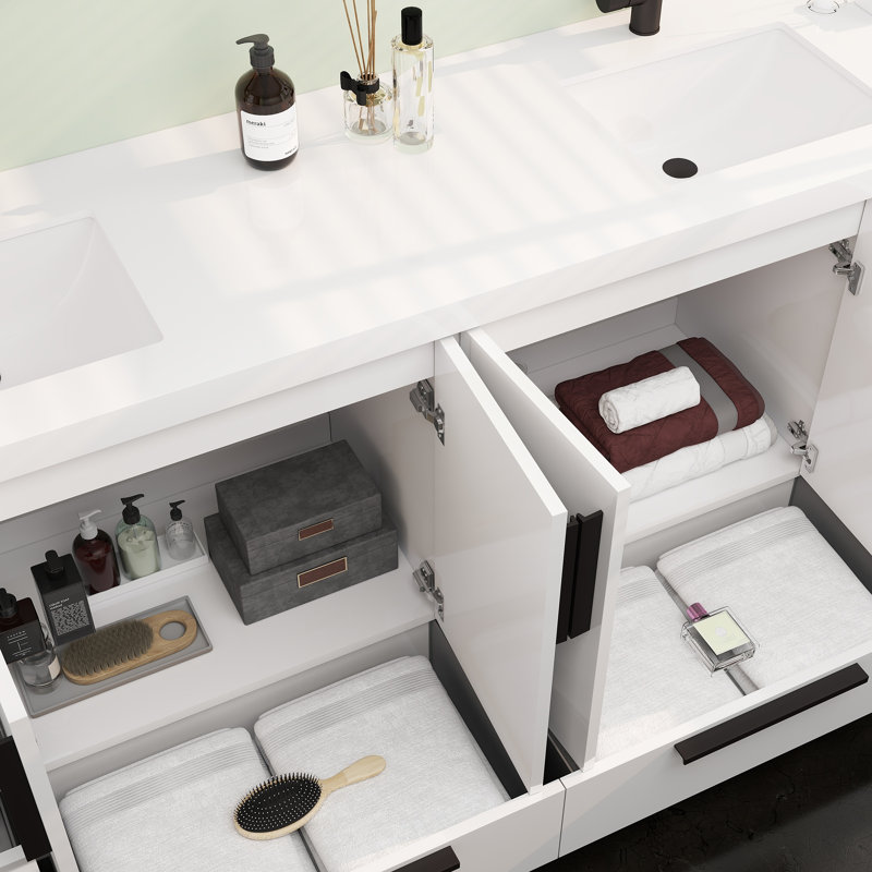 Carla Freestanding Bathroom Vanity with Double Sink, Gloss White, 83"