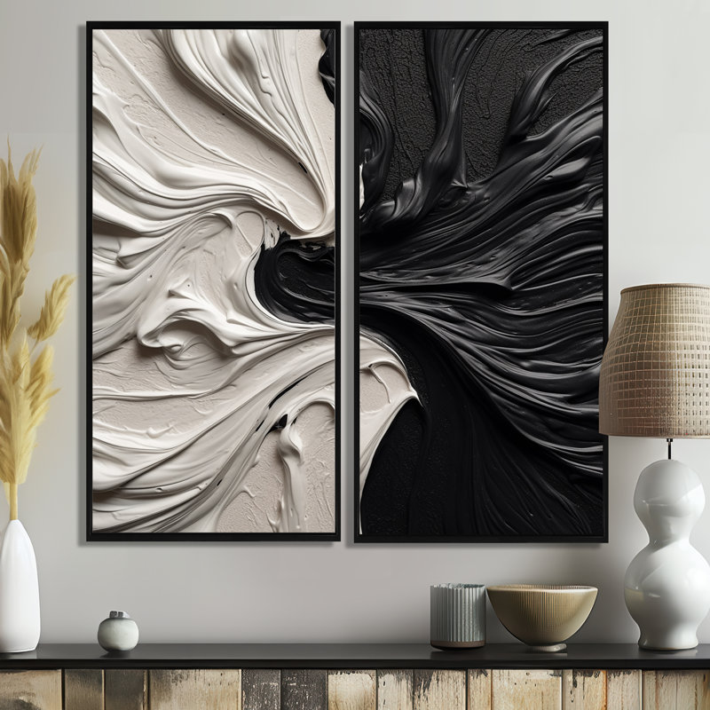 Grand décor mural géométrique abstrait noir et blanc marbré Dreamscape III, 40" H x 40" W, Black