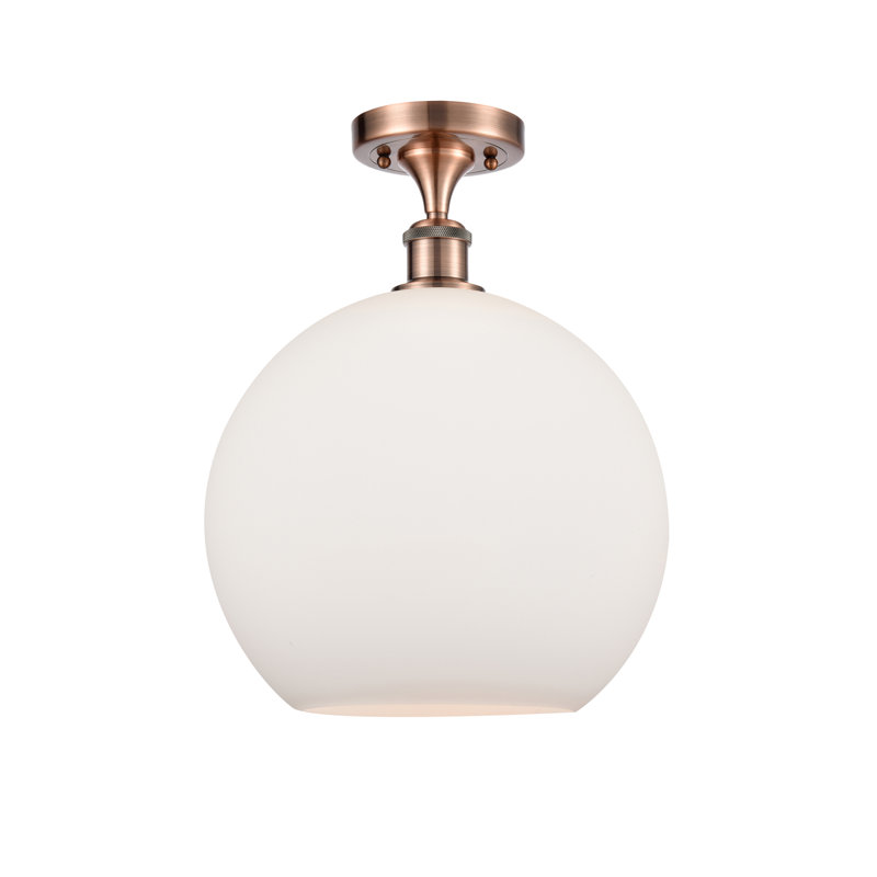 Cindi Glass Semi Flush Mount, Matte White, 16.38" H x 11.75" W x 11.75" D, Antique Copper