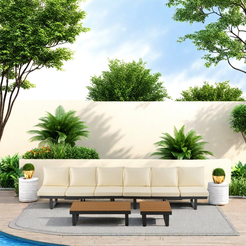 Outdoor Modular Sofa Set With Adjustable Reclining Seats, Weather-Resistant Comfortable Waterproof Cushions, Multi-Functional Coffee Tables, Hidden Pull-Out Side Tables