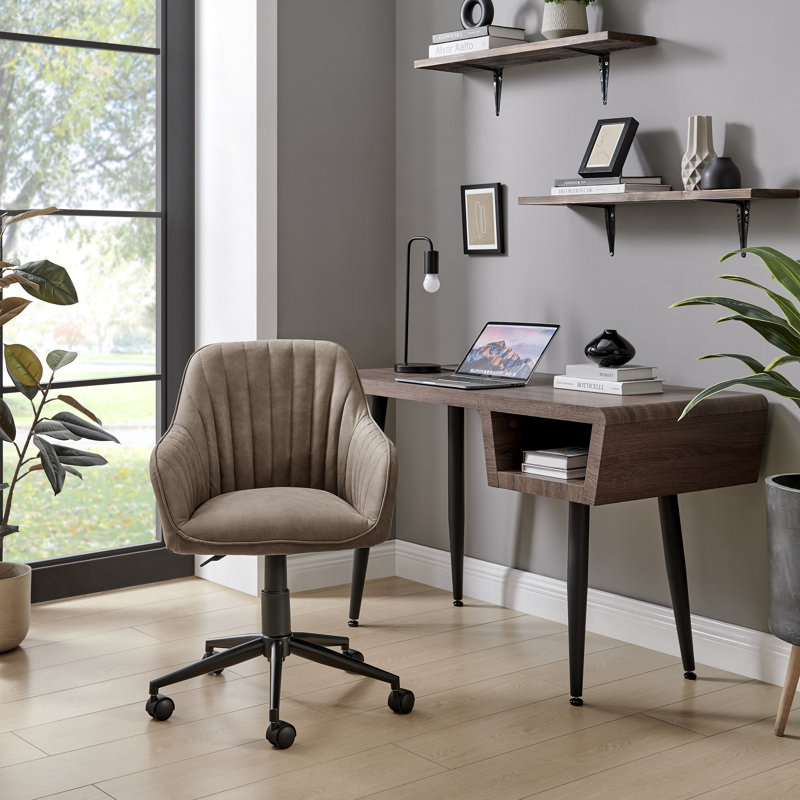 Alerah Luxury Home Office Vanity Chair - Upholstered  Modern Tub Chair Design, Brown Faux Leather