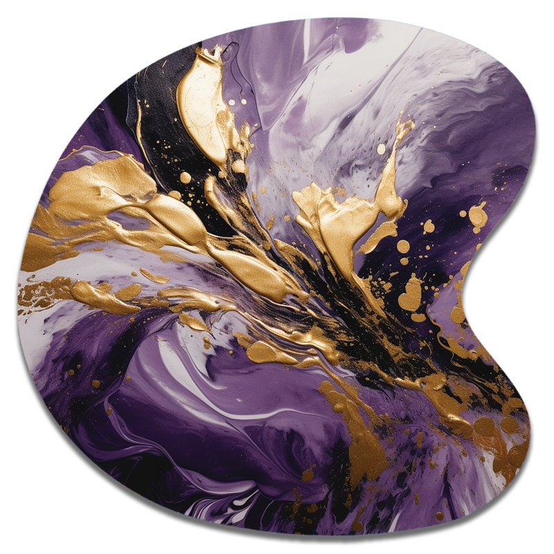 «Mauve et or liquide Magic II», impression murale abstraite asymétrique mauve en métal, H 27 po x l 27 po