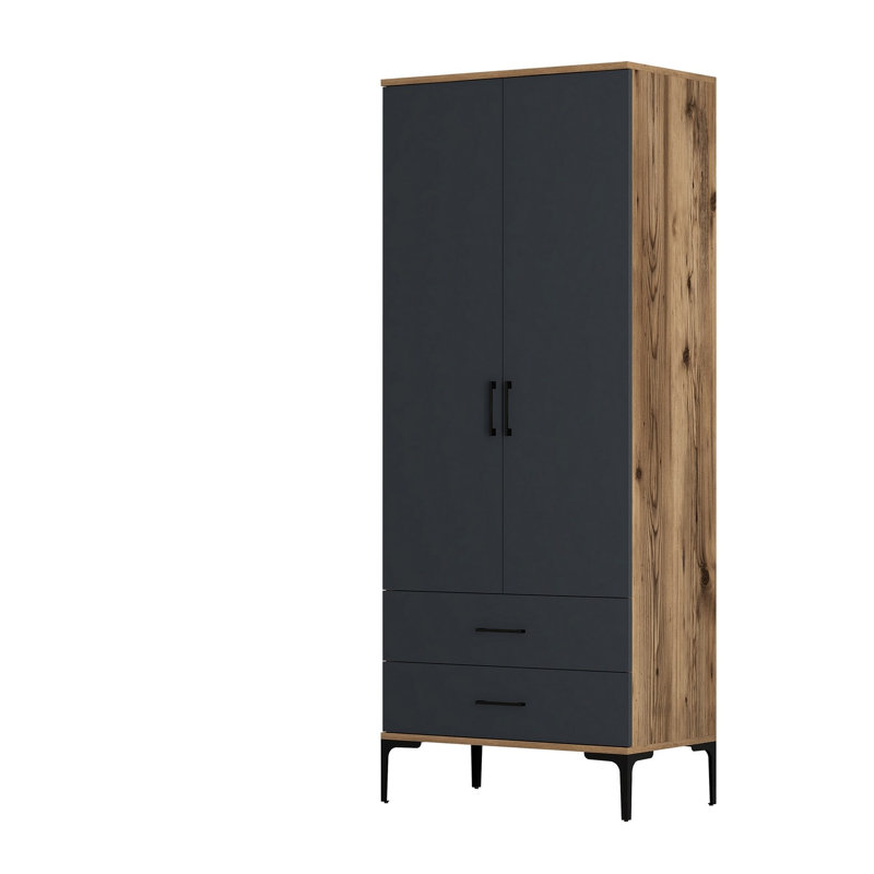 Berend 2 Door Manufactured Wood Wardrobe, Walnut/Anthracite