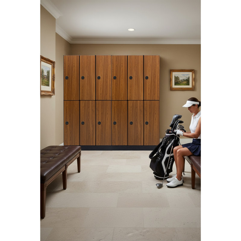 Casier de rangement en bois à 2 colonnes et 2 compartiments avec serrure numérique, Yellow