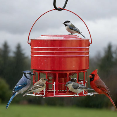 Mangeoire à oiseaux à l'épreuve des écureuils avec 32 ports d'alimentation, mangeoire à oiseaux en métal d'une capacité de 10 lb pour les cardinaux, les merles bleus, les pinsons et la mangeoire suspendue toutes saisons avec conception facile à nettoyer