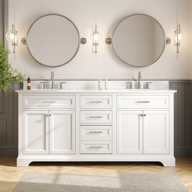 Heritage 72" Double Sink Bathroom Vanity with Artificial Marble Top and Backsplash , White