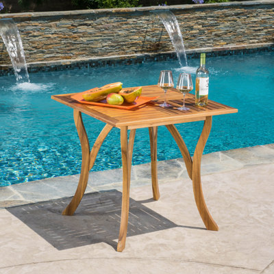 Table de salle à manger d'extérieur carrée en bois d'acacia avec finition en teck, parfaite pour les rassemblements de patio et de cour