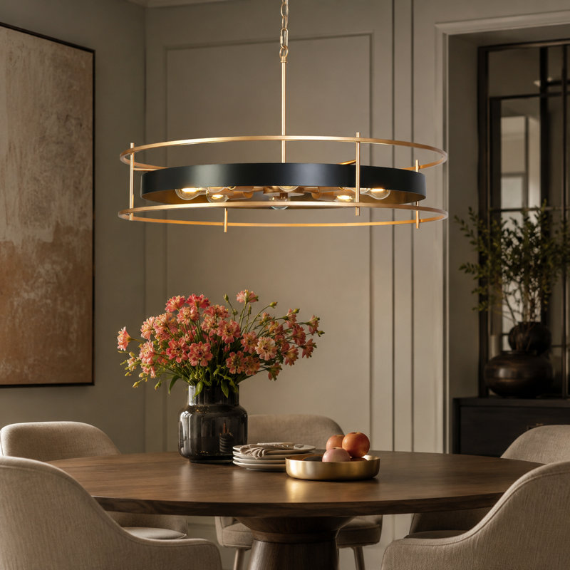 Grand lustre cylindrique à 8 lumières à roulettes