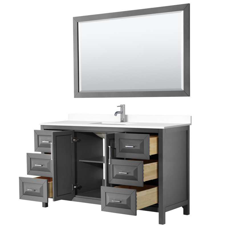Daria 60'' W Single Vanity, White, White Cultured Marble, Polished Chrome