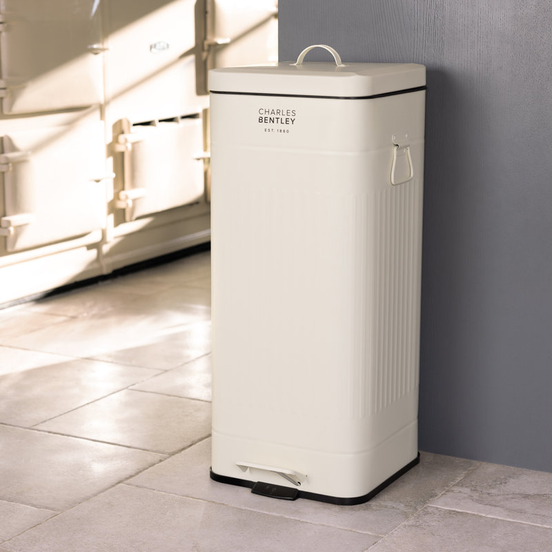 Retro Steel Step On Kitchen Trash Can - 30L, Cream