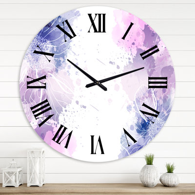 Purple & Pink Abstract With Colourful Splashes I - Modern wall clock