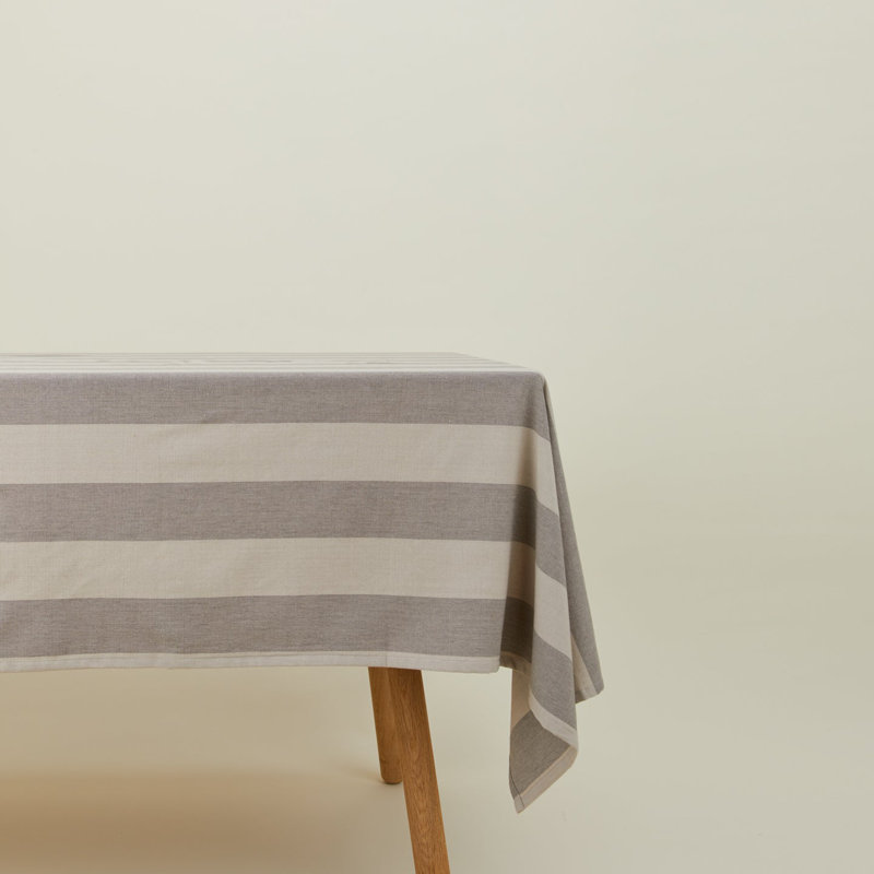 Light Grey and Dark Grey Striped Rectangular Fabric Tablecloth