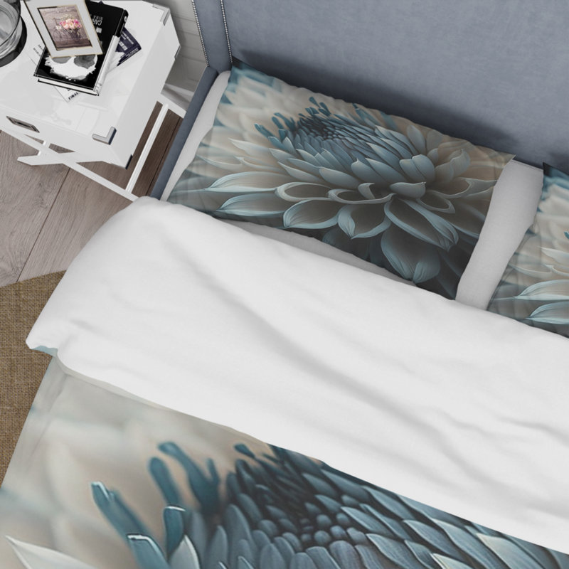 Ensemble de housse de couette en microfibre / polyester bleu et blanc Dahlia Flowers II Bedding
