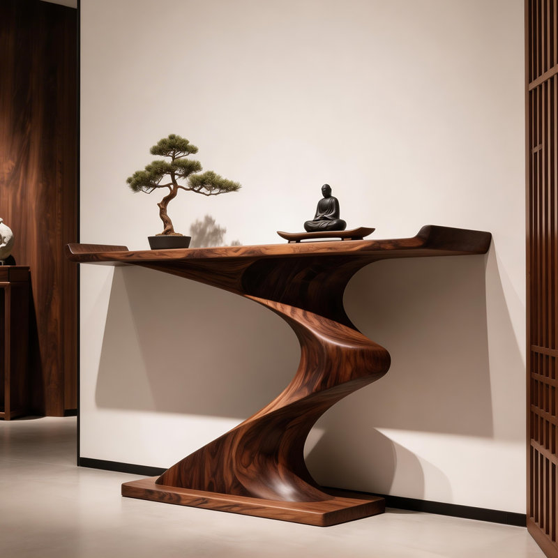 Console de style chinois rétro simple brun, 33.5" H x 59" W x 15" D