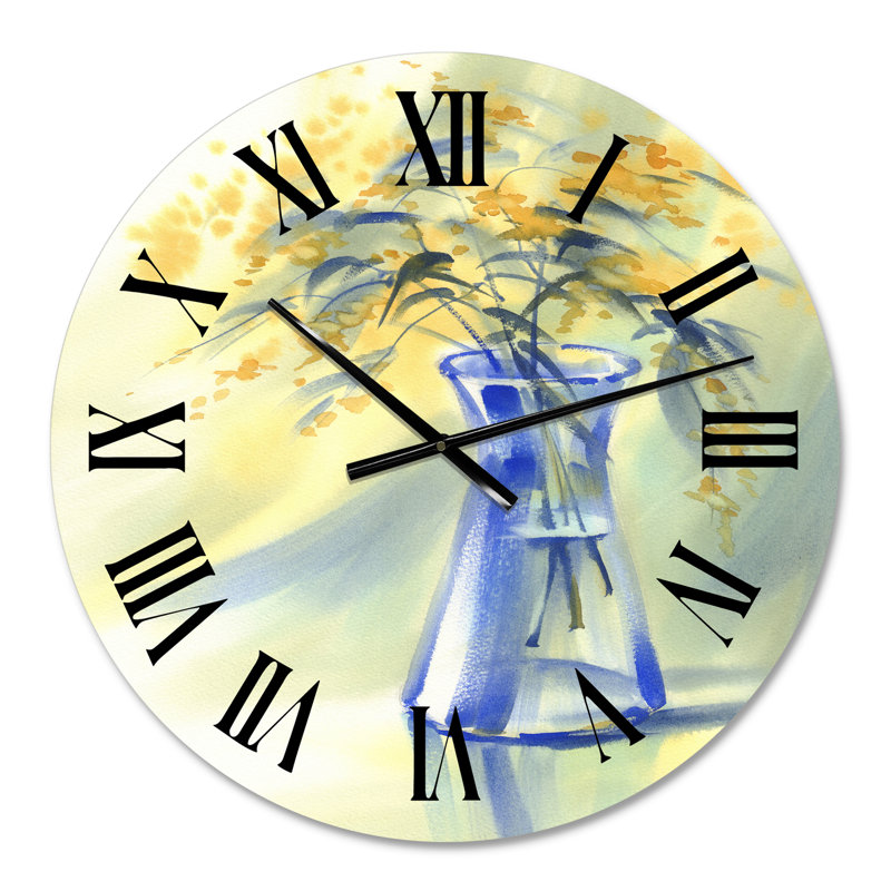 Fleurs d'été dans une bouteille en verre bleu - Horloge murale de ferme, Petit