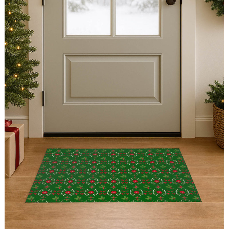 Paillasson Botanical Poinsettia, Vert, L 24 po x L 36 po