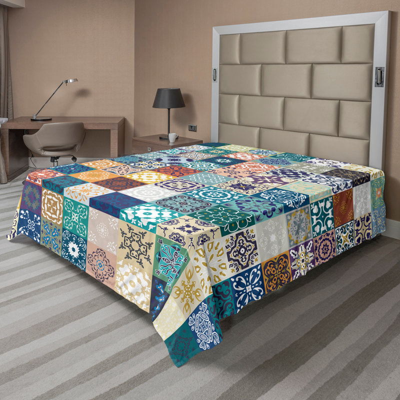Ambesonne Top Flat Sheet Royal, Queen Flat Sheet, Multicolor Patchwork 2