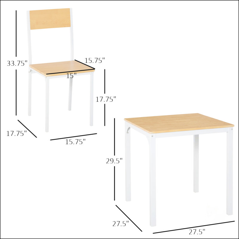 3-Piece Wooden Square Dining Table Set