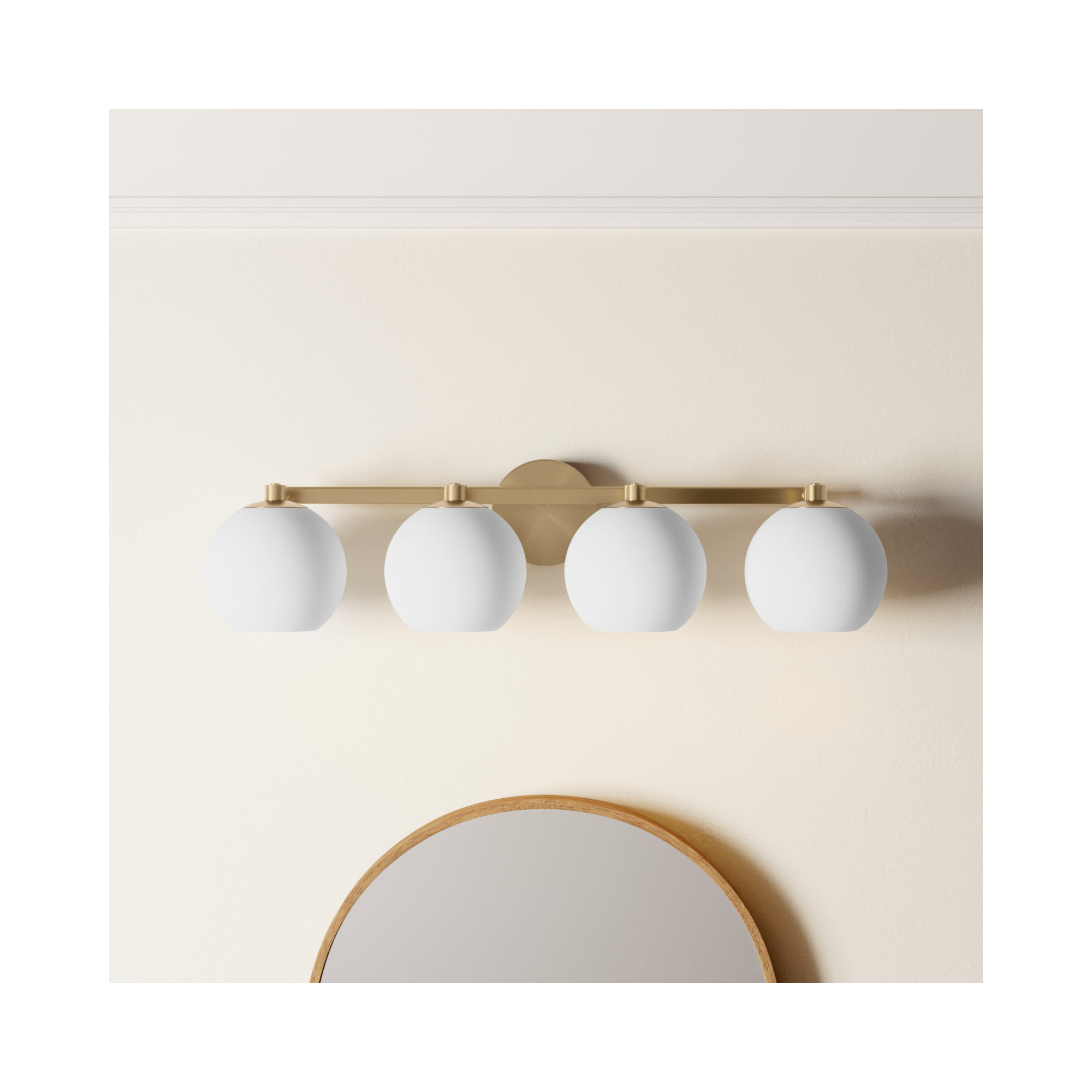 Ansley 4 Light Frosted Dimmable Vanity Light, Aged Brass
