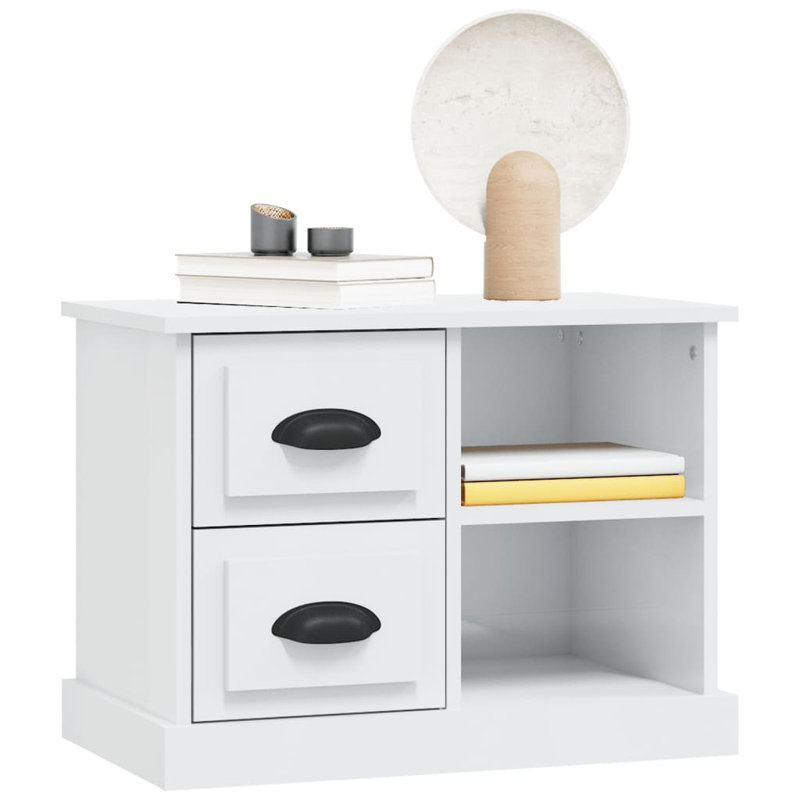 Simlai 60cm W Particle Board / Chipboard Bedside Table, High Gloss White