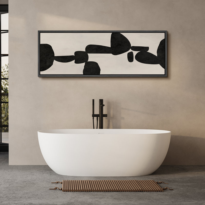 Abstrait abstrait géométrique noir Mid-Century, H 20 po x l 60 po, Noir, noir, noir, noir
