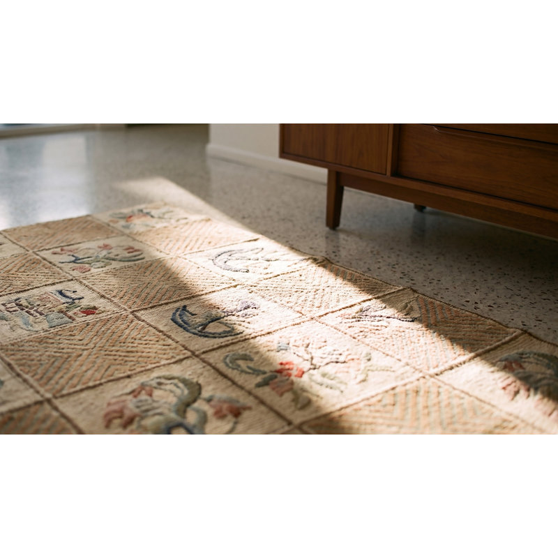 Grand tapis crocheté antique en laine ivoire