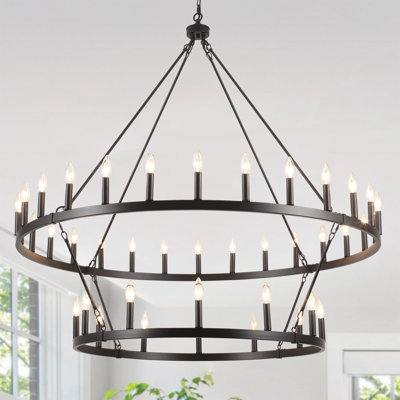 Gracie Oaks - Luminaire de salle à manger de style campagnard rond en forme de bougie à 2 lumières à 2 niveaux et à intensité variable avec 2 ampoules E12 pour le salon, le vestibule et le vestibule
