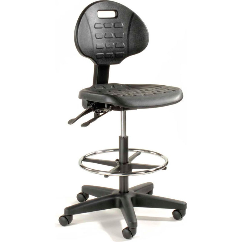 Backed Adjustable Height Ergonomic Lab Stool with Footring Wheels