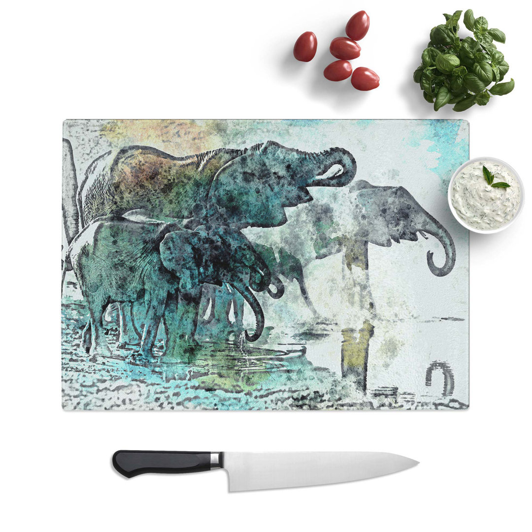 Glass Elephants At The Waterhole in Abstract Chopping Board