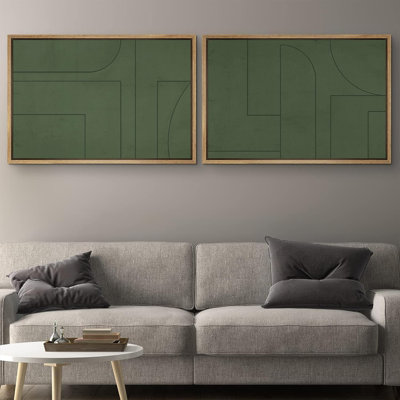 «Emerald Green Mid-Century Modern Polygon», 2 pièces sur toile