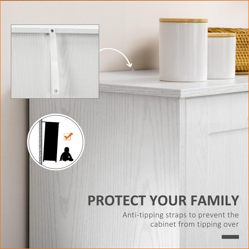 Rangement pour garde-manger autoportant avec 2 portes et tablettes réglables Cabinets, l 27,5 po x P 15,75 po x H 55 po, blanc neige | Moderne | Panneau de particules