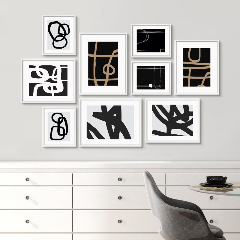 Abstrait noir et blanc, dessins géométriques minimalistes modernes, art moderne, petit décor, Blanc