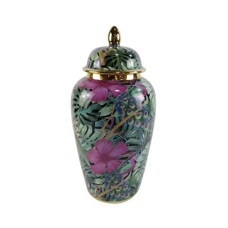 Abdulkader Modern Ceramic Ginger Jar with Lid, Stylish Living Room Decor, 43cm H x 21.8cm W x 21.8cm D