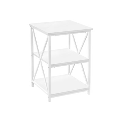 Modern White Accent Table With Square Tabletop And Storage, Metal For Bedroom Living Room Contemporary 3 2 Storage Shelves In Finish