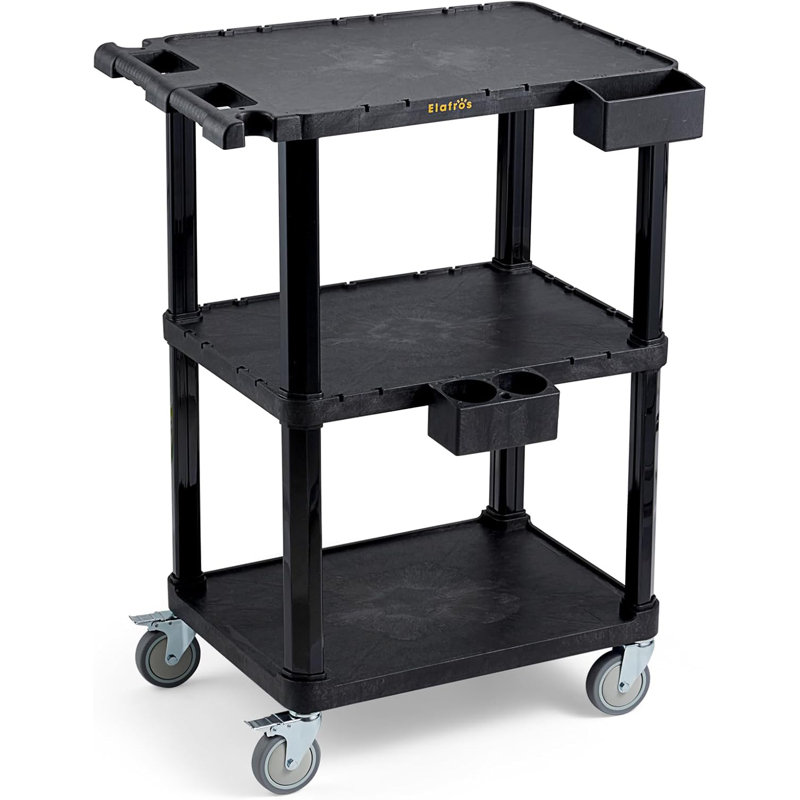 Chariot utilitaire robuste, 27,5 x 18,25 po, chariot à 3 niveaux, plastique industriel, capacité de 330 lb