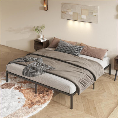 King Size Metal Platform Bed Frame - No Box Spring Needed, Black, Sturdy for Master Bedroom