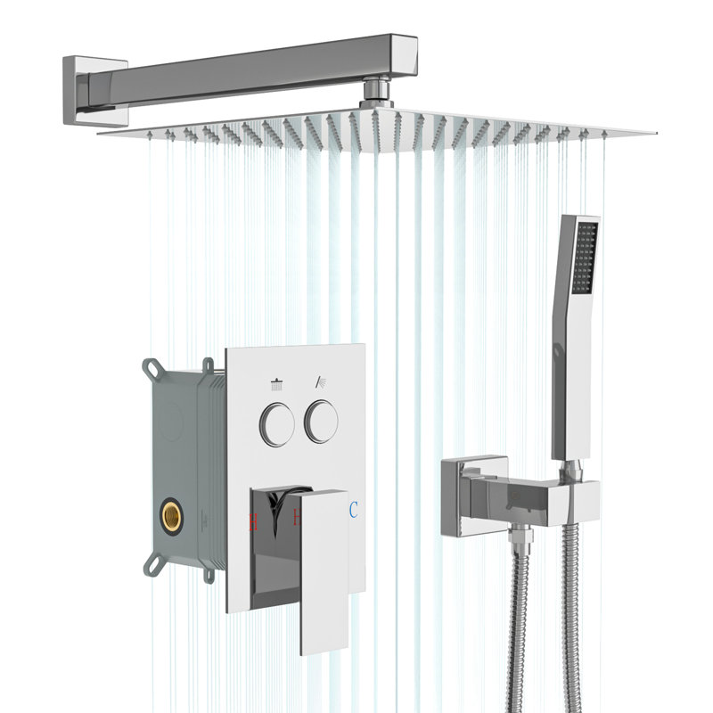 Rainfall Shower With 10 Inch Square Dual Head Wall Mounted System -
