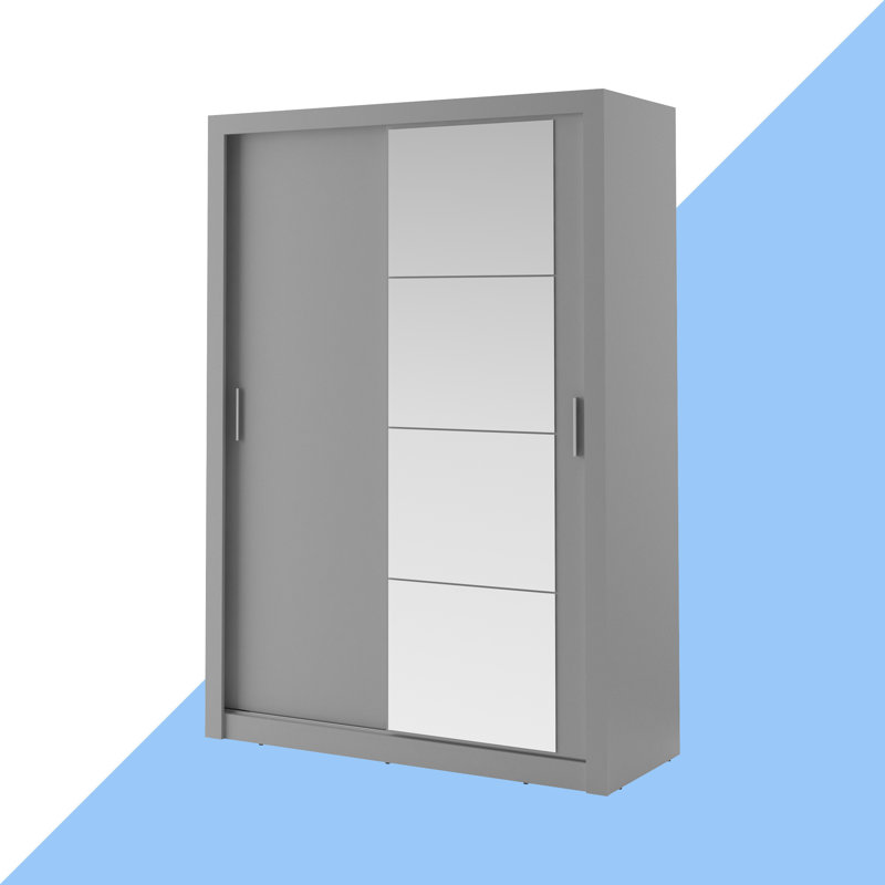 Zakhar 2 Door Manufactured Wood Wardrobe, 215cm H x 150cm W x 60cm D, Grey