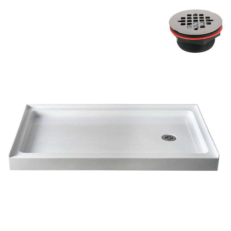60 in. x 36 in. Alcove Acrylic Shower Base in Glossy White With Right Drain, Drain Included, Glossy White