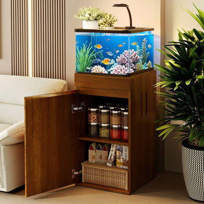 10-15 Gallon Fish Tank Stand with Storage Cabinet, Aquarium Stand with Power Outlets, 330LBS Capacity, Small Terrarium Stand Cabinet with Adjustable Shelves, Tank Stand for 16.9" L x 16.9" W Cube Terr